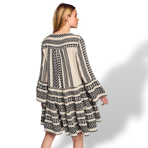 Devotion Twins Ella embroidered tiered ethnic bell sleeves boho hippie dress M - Picture 2 of 16